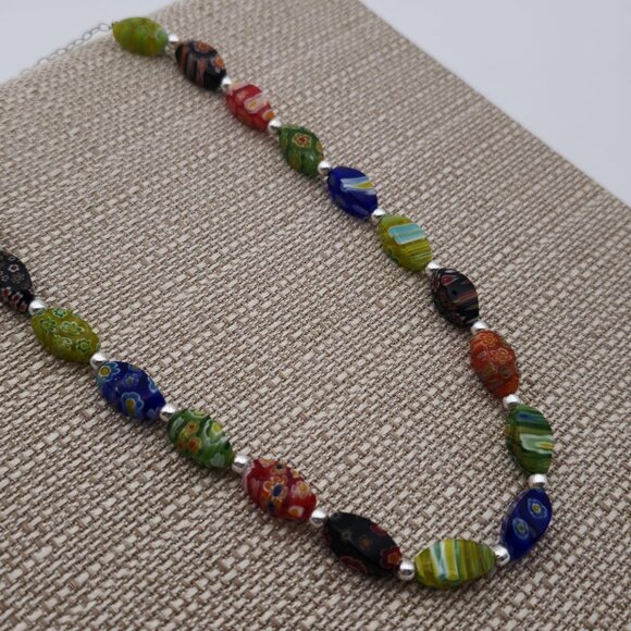 18 Inch Sterling Silver Colorful Glass Unique Necklace B365 - Picture 2 of 6
